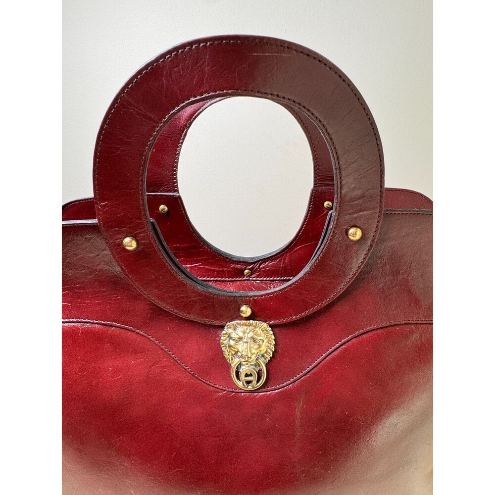 Etienne Aigner Oxblood Leather Lion Head Satchel Bag Vintage 60s 70s Avant Garde - Picture 6 of 14